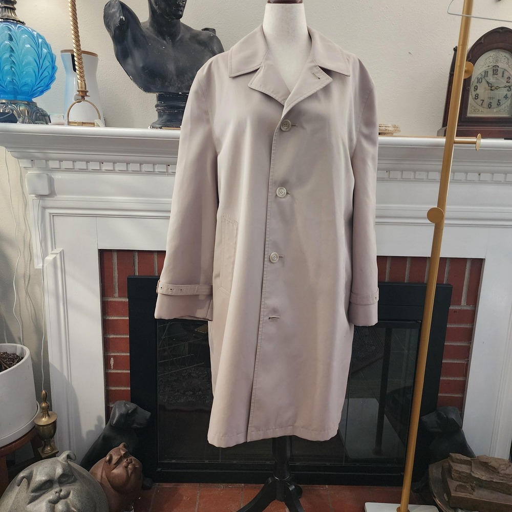 Misty Harbor Vintage Khaki Trench Coat Mens 44 Reg XL Lightweight Beige USA Made